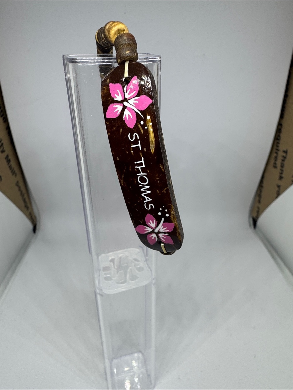 St. Thomas Floral Brown Beaded Bracelet - Pink Accent